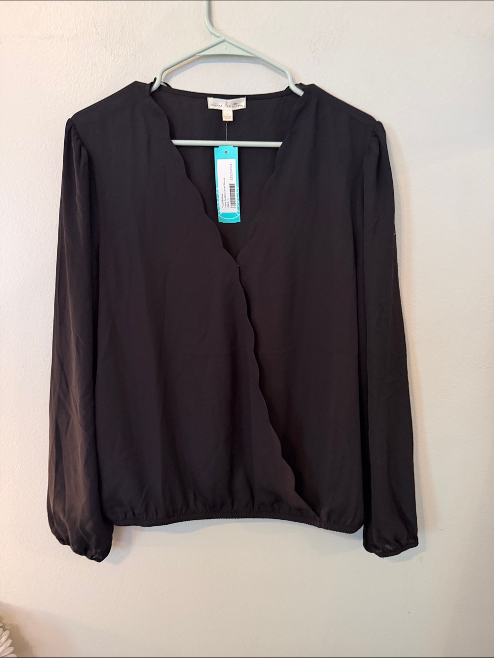Nine Britton Black Ivana Scallop Detail Blouse (Size: L)